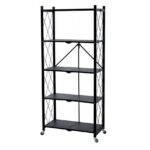 Raft depozitare, MagicHome, metalic, pliabil, pe roti, 5 polite, negru, max 250 kg, 72x34x163 cm
