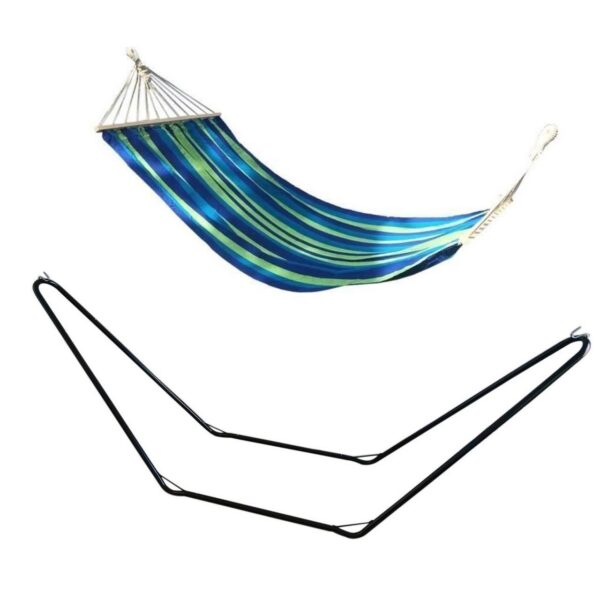 Hamac bumbac cu suport otel, verde si albastru, max 100 kg, 200x100 cm - imagine 1