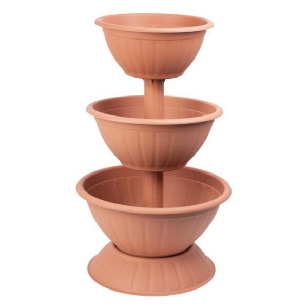 Ghiveci decorativ de flori, Strend Pro, rotund, 3 nivele, teracota, 79 cm - imagine 1