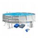 Piscina structura metalica, rotunda, cu filtru, pompa, scara, prelata acoperire, gri, 457x107 cm, Intex Prism Frame