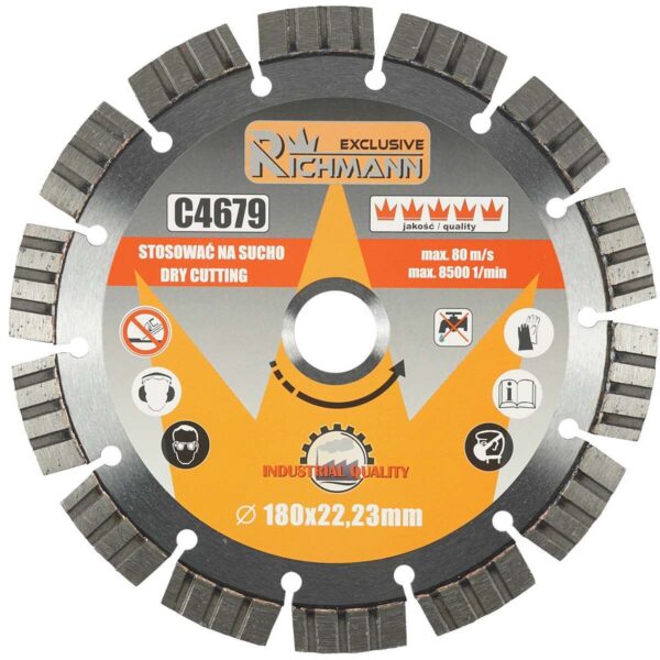 Disc diamantat segmentat, beton, taiere uscata, 180 mm/22.23 mm, Richmann Exclusive - imagine 1