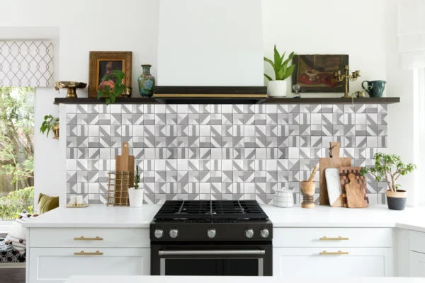 Panou decorativ, PVC, model marmura, geometric, alb si gri, 96x48.5cm - imagine 8