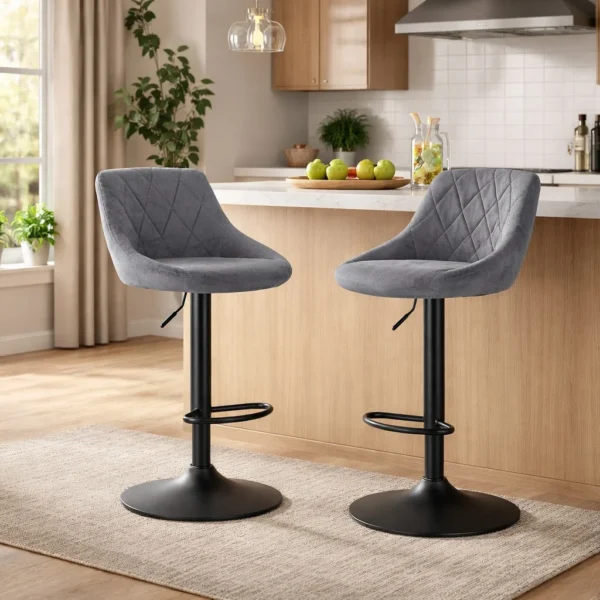 Scaun de bucatarie/bar, Artool, Kast, rotativ, catifea, gri si negru, 45.5x49x85-105 cm - imagine 8