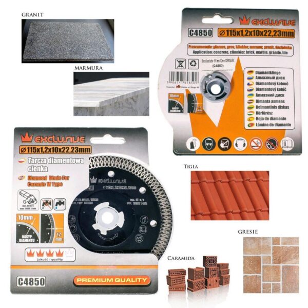 Disc diamantat turbo subtire, placi ceramice, taiere umeda si uscata, 115 mm/22.23 mm, Richmann Exclusive - imagine 2