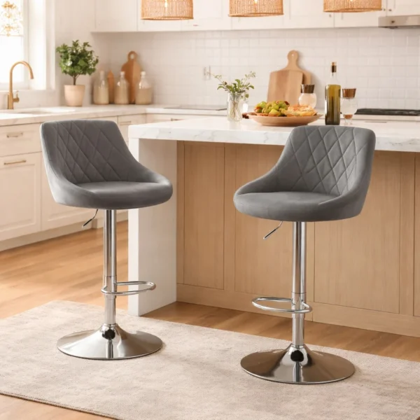 Scaun de bucatarie/bar, Artool, Kast, rotativ, catifea, gri si argintiu, 45.5x49x85-105 cm - imagine 7