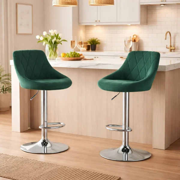 Scaun de bucatarie/bar, Artool, Kast, rotativ, catifea, verde si argintiu, 45.5x49x85-105 cm - imagine 7