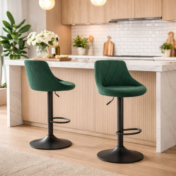 Scaun de bucatarie/bar, Artool, Kast, rotativ, catifea, verde si negru, 45.5x49x85-105 cm - imagine 7
