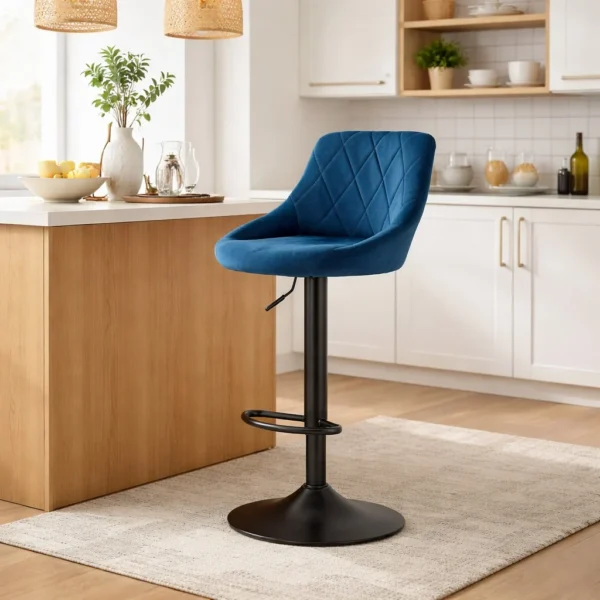 Scaun de bucatarie/bar, Artool, Kast, rotativ, catifea, bleumarin si negru, 45.5x49x85-105 cm - imagine 7