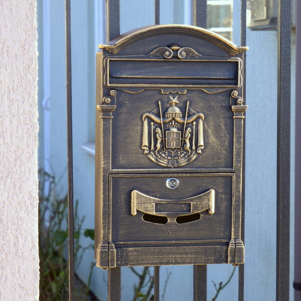 Cutie postala, aluminiu, bronz antic, 25.5x9x41 cm - imagine 6