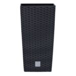 Ghiveci decorativ de flori, patrat, 32.5x32.5x61 cm, imitatie ratan, antracit, Prosperplast