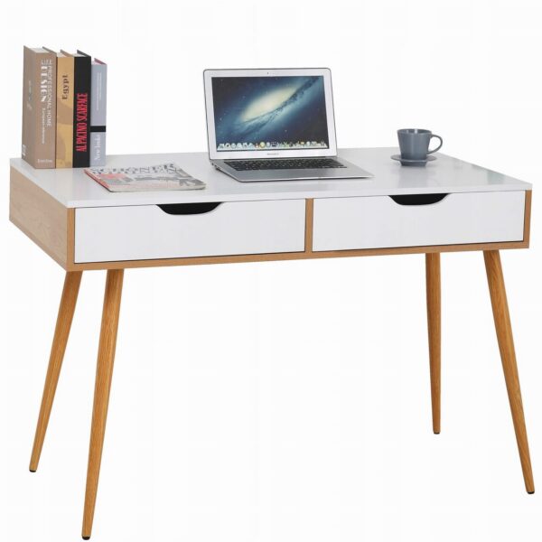 Birou calculator, Jumi, placa MDF, 2 sertare, alb si natur, 110x50x75 cm - imagine 1