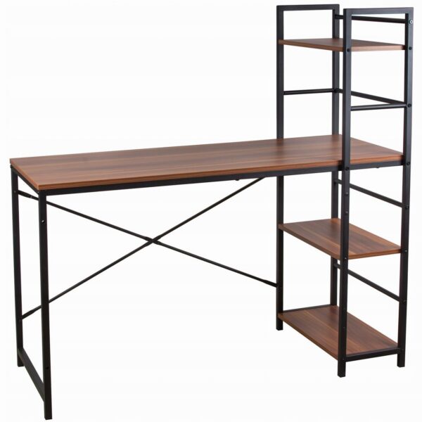 Birou calculator, Jumi, pal melaminat, otel, 3 rafturi, natur si negru, 120x52x120 cm - imagine 1
