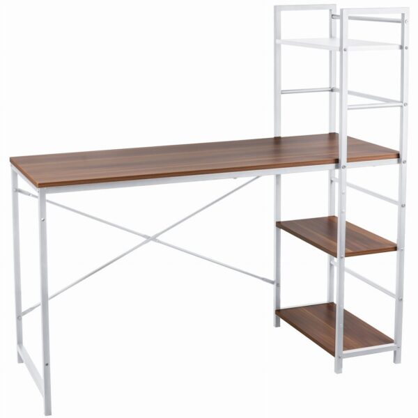 Birou calculator, Jumi, pal melaminat, otel, 3 rafturi, natur si alb, 120x52x120 cm - imagine 1