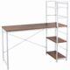 Birou calculator, Jumi, pal melaminat, otel, 3 rafturi, natur si alb, 120x52x120 cm