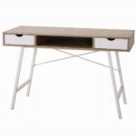Birou calculator, Jumi, placa MDF, otel, 2 sertare, alb si natur, 120x48x76 cm