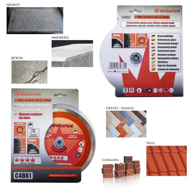 Disc diamantat, placi ceramice, taiere umeda,180 mm/25.4 mm, Rickmann Exclusive - imagine 2