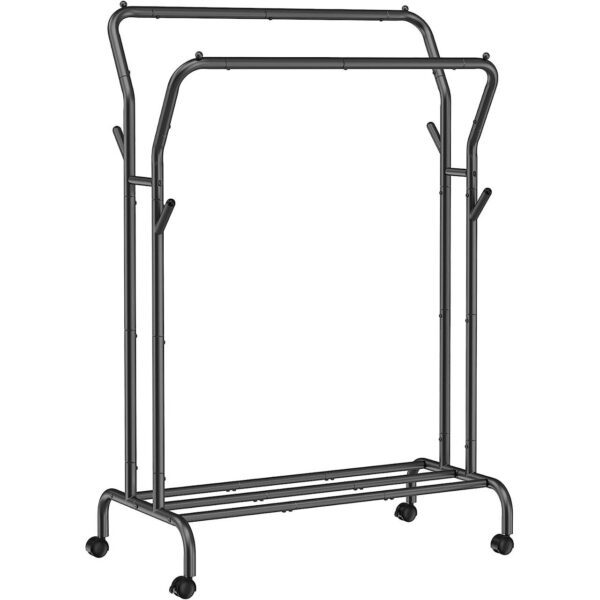 143198354_big.jpg Suport mobil cu roti pentru haine, Artool, cu raft incaltaminte, otel, negru, max 100 kg, 103.5x52.5x155 cm - imagine 1