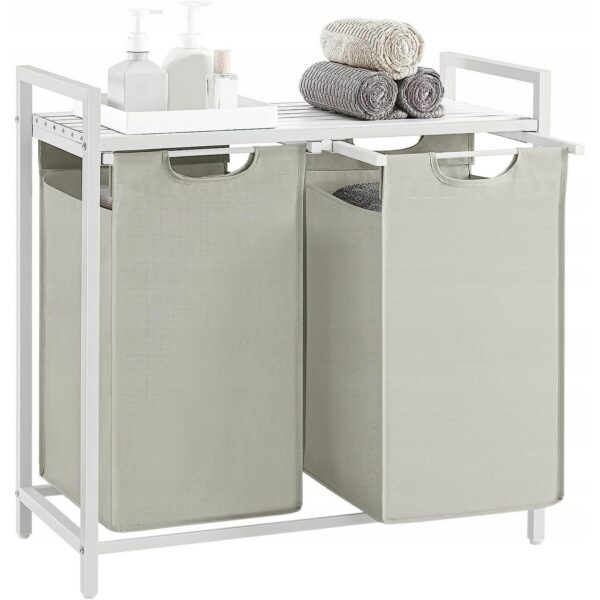 Dulap baie, Artool, placa raft MDF, cadru otel, 2 compartimente rufe, alb, 73x33x72 cm - imagine 1