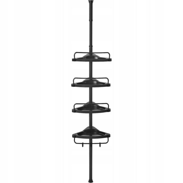 Raft pentru baie/dus, de colt, Artool, reglabil, otel si PP, 4 rafturi, negru, 85-305 cm - imagine 1