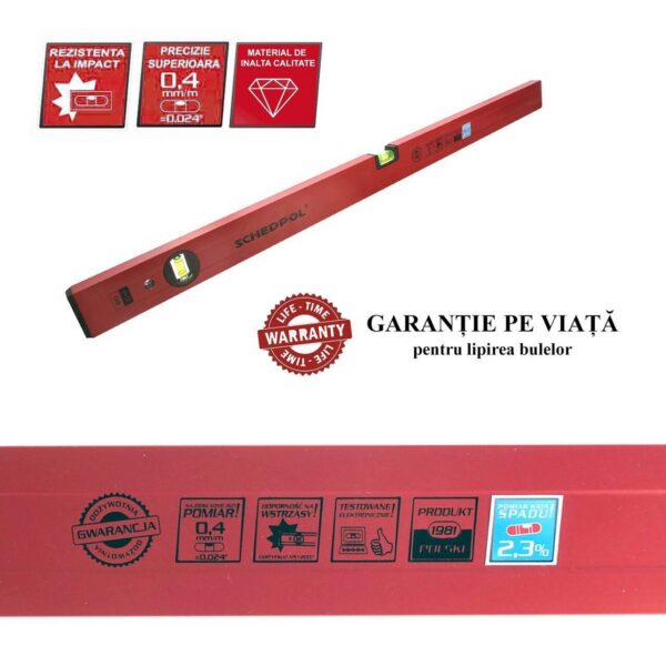 Nivela BASIC cu inclinatie 2,3% precizie 0,4mm/m 2 bule 80cm - imagine 2