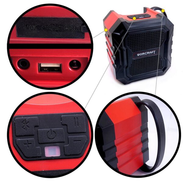 Boxa portabila, bluetooth, 15 W, 20V Li-ion (acumulator neinclus), 15x16x18 cm, Worcraft - imagine 2