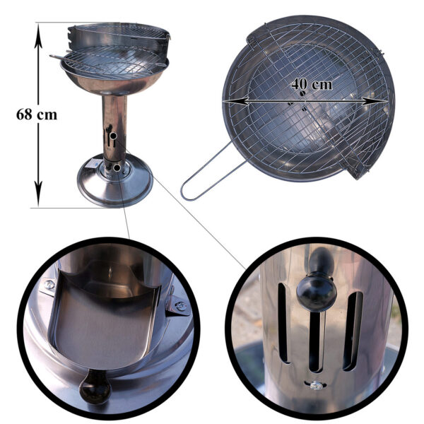 Gratar gradina, grill rotund, reglabil, cu picior, 40x68 cm, Capri - imagine 3