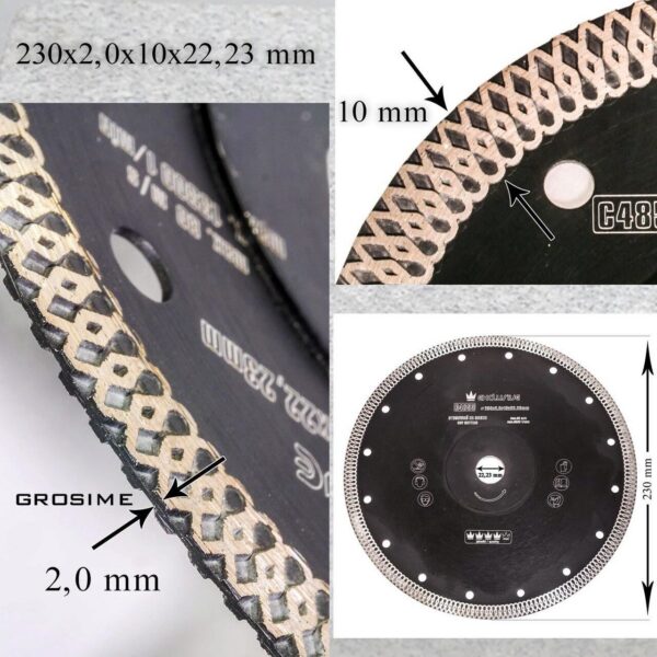 Disc diamantat turbo subtire, placi ceramice, taiere umeda si uscata, 230 mm/22.23 mm, Richmann Exclusive - imagine 2