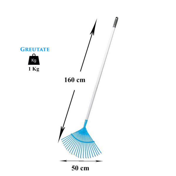 Grebla pentru frunze, gradina, coada otel, 22 dinti, 46x41 cm, 120 cm - imagine 3
