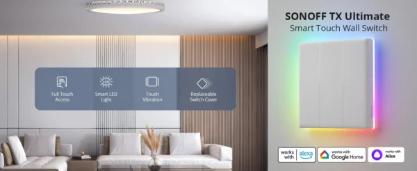 Intrerupator Smart Sonoff T5-3C-86 WiF cu Full Touch (3 canale), Lumina LED 15A 3600W - imagine 8