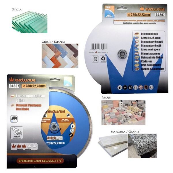 Disc diamantat, placi ceramice, taiere umeda, 230 mm/22.23 mm, Richmann - imagine 2
