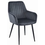 Scaun bucatarie/living, Artool, Solden, catifea, metal, gri inchis si negru, 55x45.5x83.5 cm