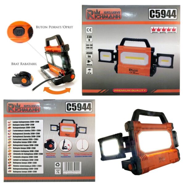 Proiector lucru, LED COB, 30 W, 4500 lm, IP54, Richmann Exclusive - imagine 2