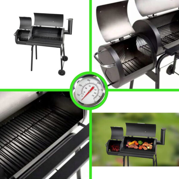 Gratar gradina, grill dreptunghiular, cu roti, capac, afumatoare si horn, 112x63x117 cm - imagine 5