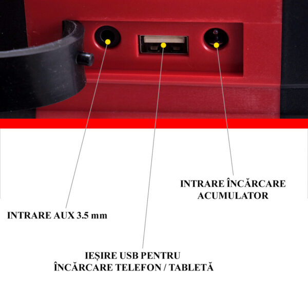 Boxa portabila, bluetooth, 15 W, 20V Li-ion (acumulator neinclus), 15x16x18 cm, Worcraft - imagine 4