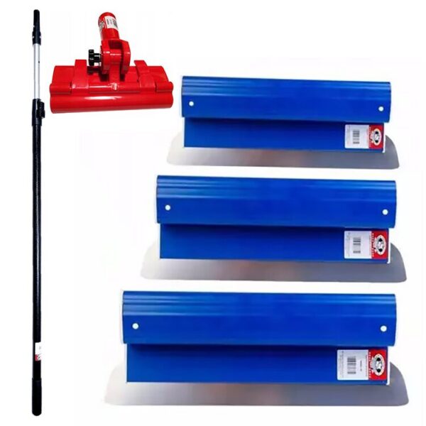 Set 3 gletiere profesionale, inox, 25, 40, 60 cm, suport, maner telescopic 1.2-2.2 m, Ergolite - imagine 1