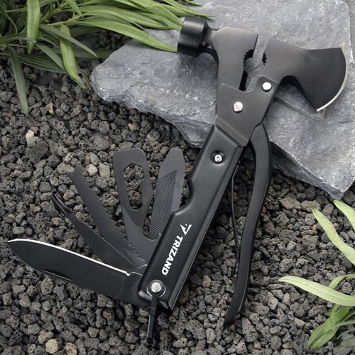 Multitool Trizand Explorer 17-in-1, Instrument multifunctional compact cu 17 piese, negru