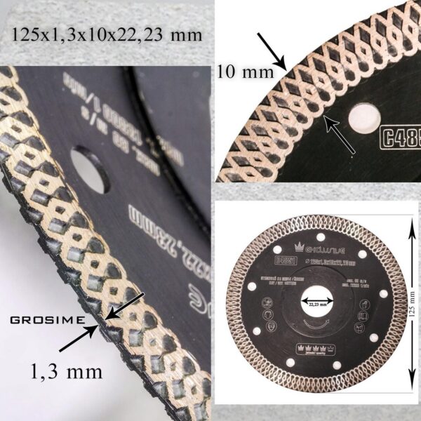 Disc diamantat turbo subtire, ceramica, taiere umeda si uscata, 125 mm/22.23 mm, Richmann Exclusive - imagine 3
