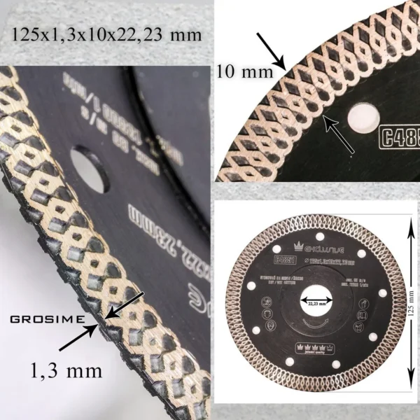 Disc diamantat turbo subtire, ceramica, taiere umeda si uscata, 125 mm/22.23 mm, Richmann Exclusive - imagine 7