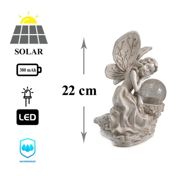 Decoratiune gradina, polirasina, lampa solara, inger, 12x15x22 cm - imagine 3