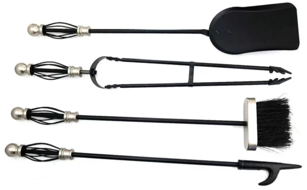 Set accesorii semineu, suport cu 4 piese, nichelate, 66 cm  - imagine 7