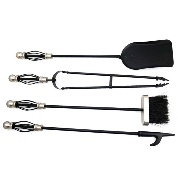 Set accesorii semineu, suport cu 4 piese, nichelate, 66 cm  - imagine 2