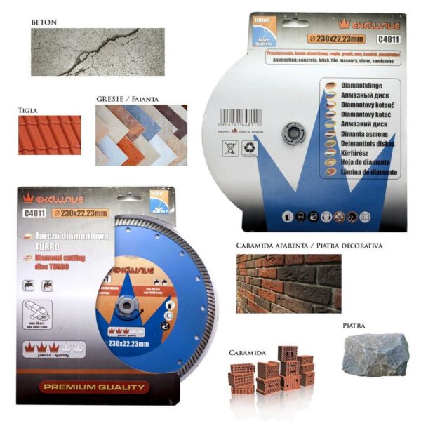 Disc diamantat turbo, beton, taiere umeda si uscata, 230 mm/22.23 mm, Richmann - imagine 2