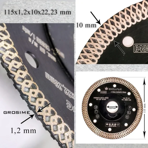 Disc diamantat turbo subtire, placi ceramice, taiere umeda si uscata, 115 mm/22.23 mm, Richmann Exclusive - imagine 7