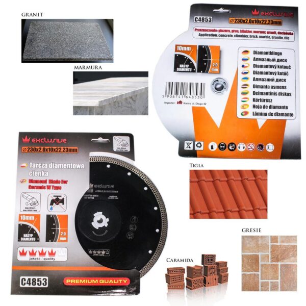 Disc diamantat turbo subtire, placi ceramice, taiere umeda si uscata, 230 mm/22.23 mm, Richmann Exclusive - imagine 3