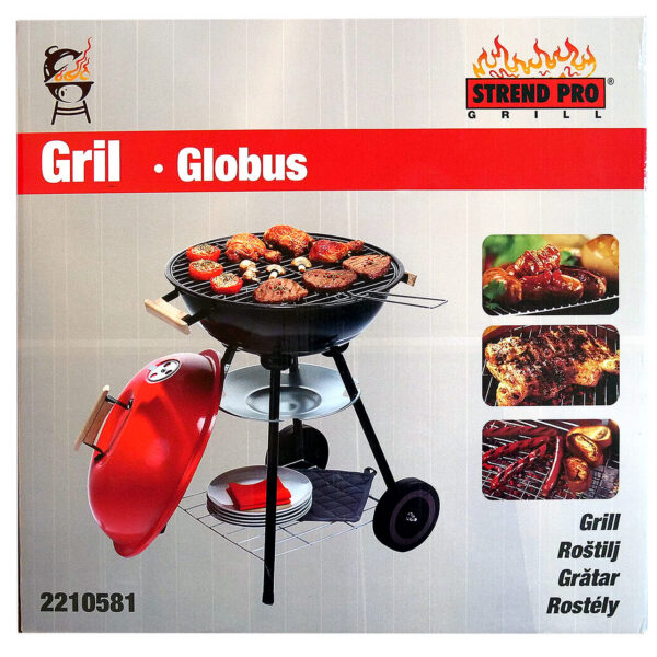 Gratar gradina, grill rotund, cu roti, capac, 40x72 cm, Globus - imagine 4