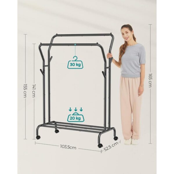 Suport mobil cu roti pentru haine, Artool, cu raft incaltaminte, otel, negru, max 100 kg, 103.5x52.5x155 cm - imagine 5
