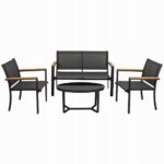 Set mobilier gradina/terasa, negru si natur, 1 masa, 2 scaune, 1 canapea, Imala