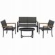 Set mobilier gradina/terasa, negru si natur, 1 masa, 2 scaune, 1 canapea, Imala