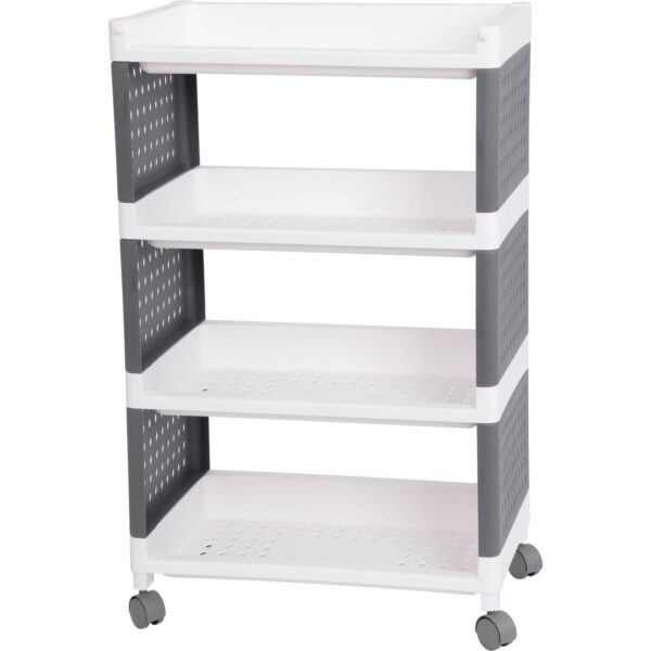 Comoda/raft plastic, MagicHome, pe roti, 4 polite, gri si alb, max 25 kg, 49x29x75.5 cm - imagine 1