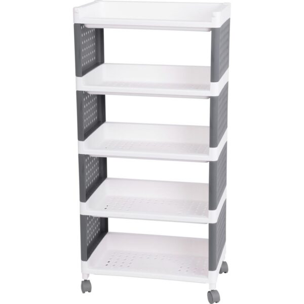Comoda/raft plastic, MagicHome, pe roti, 5 polite, gri si alb, max 25 kg, 49x29x97 cm - imagine 1